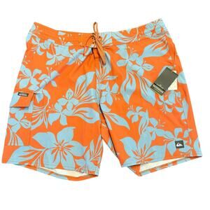 Quiksilver Men’s NEW waterman orange blue floral board shirt with cargo 38